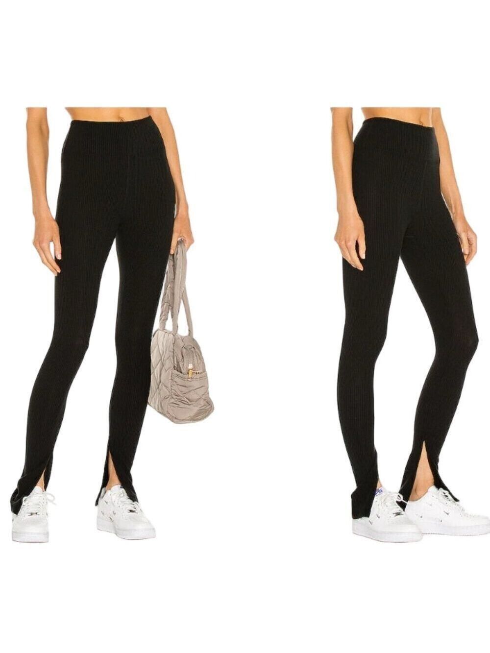 Year of Ours Black Ribbed 9 To 5 Slit Pant High Rise Leggings